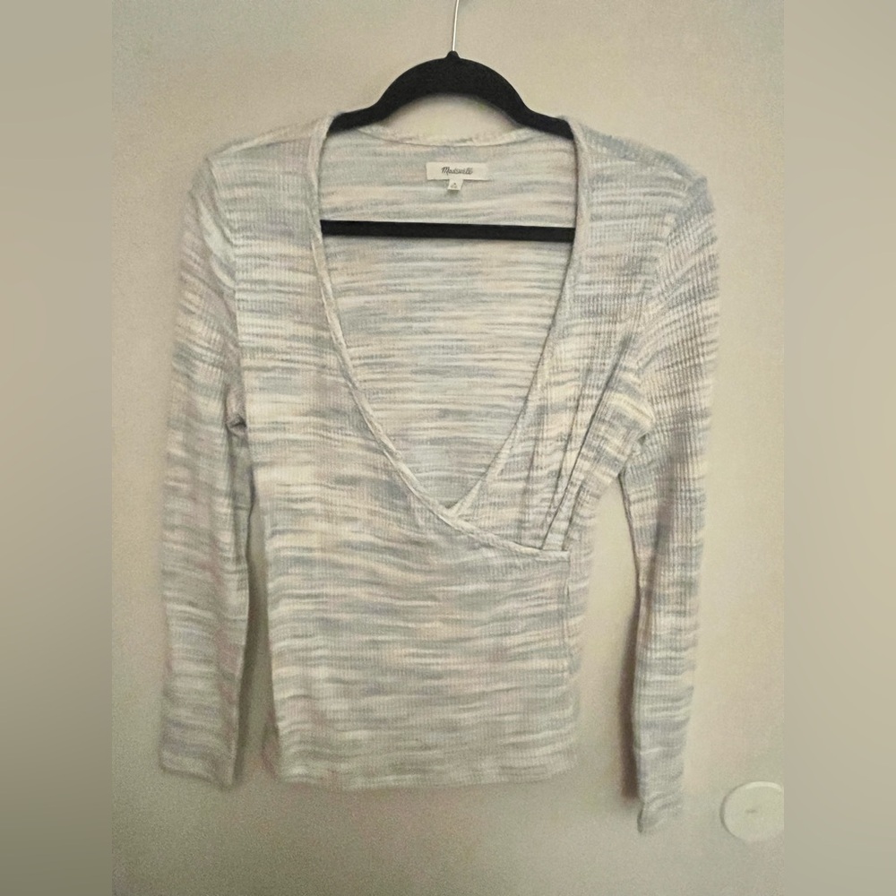 Madewell Light Blue and White Knit Top